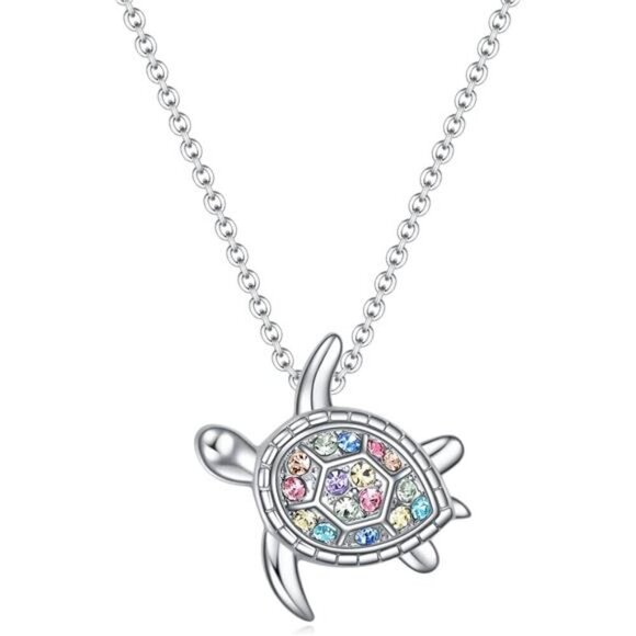 Silver Rainbow Turtle Necklace for Girls Women Gift Ocean Jewelry Fashion - Picture 1 of 6